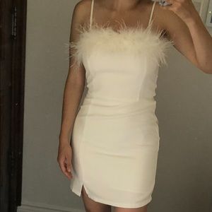 White party dress with faux feathers